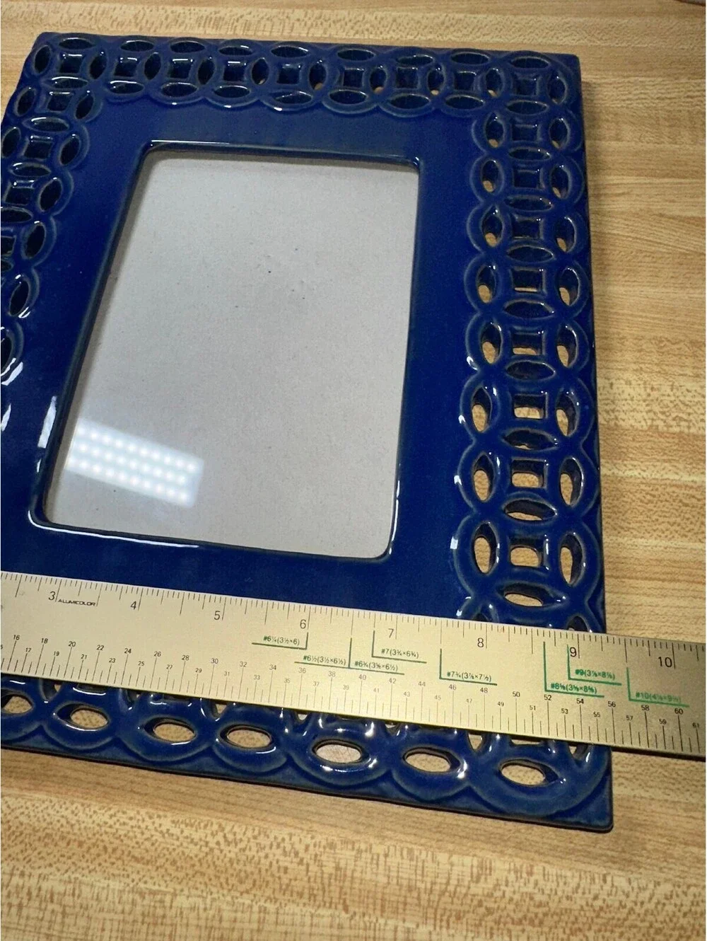 Door County Blue Ceramic Cottage Picture Frame Vintage 4x6